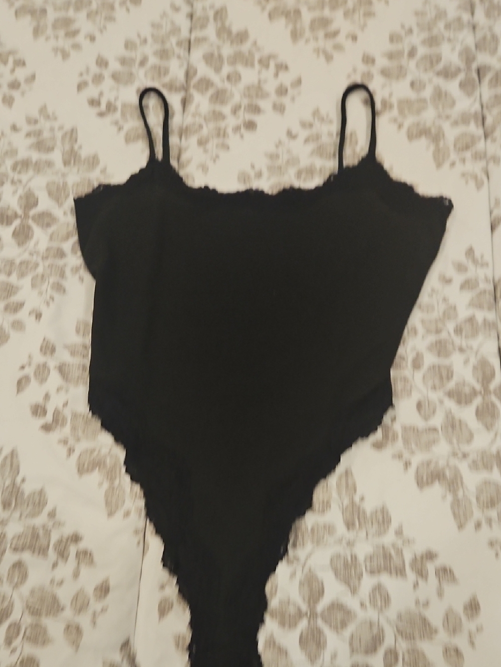 Source Unknown Black Lace-Trim Bodysuit